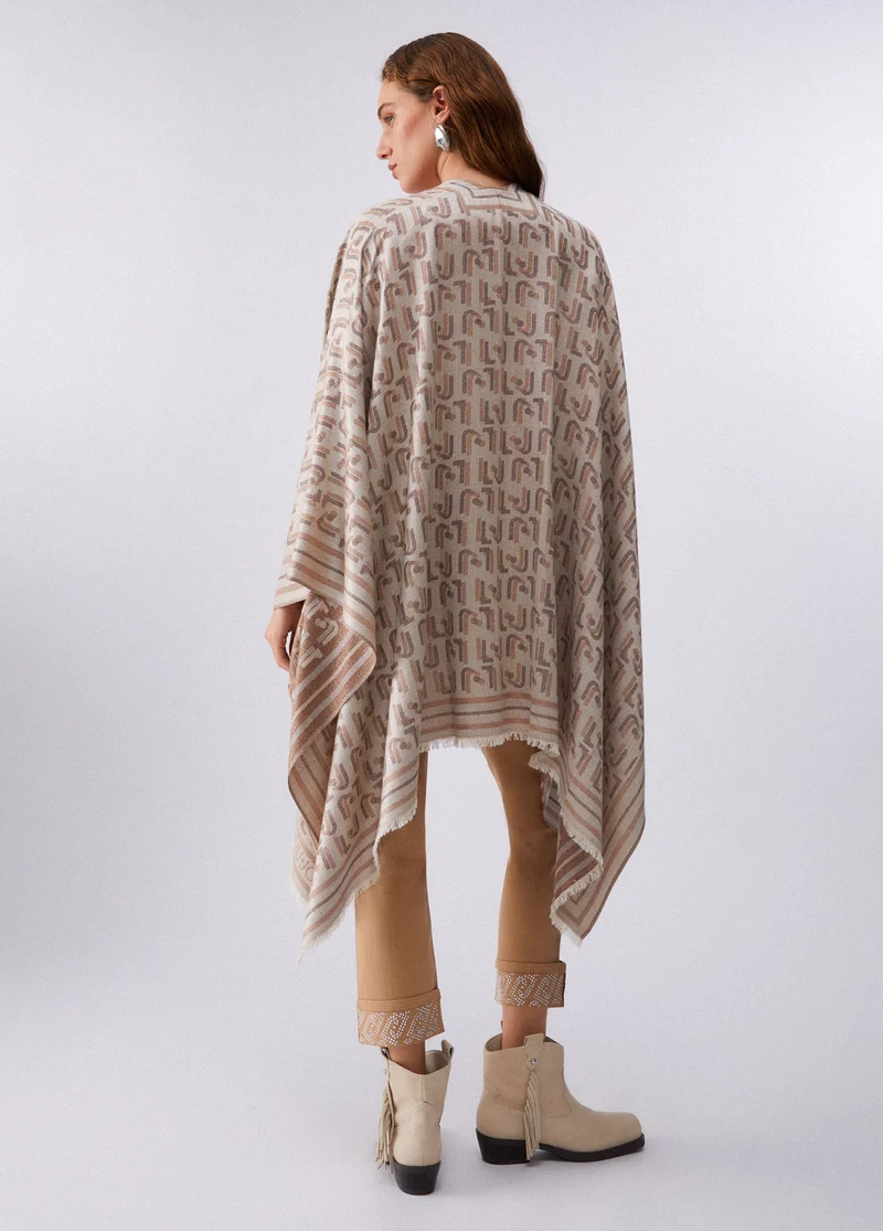 Poncho with Jacquard Logo