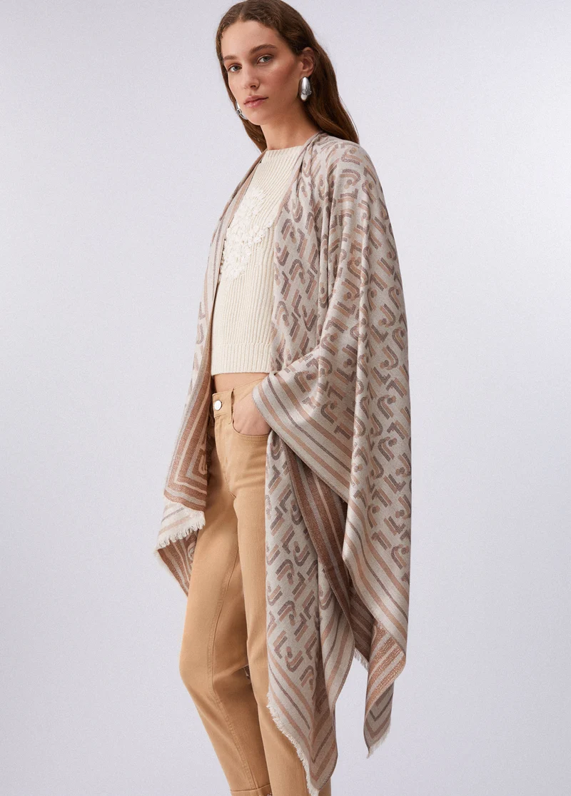 Poncho with Jacquard Logo