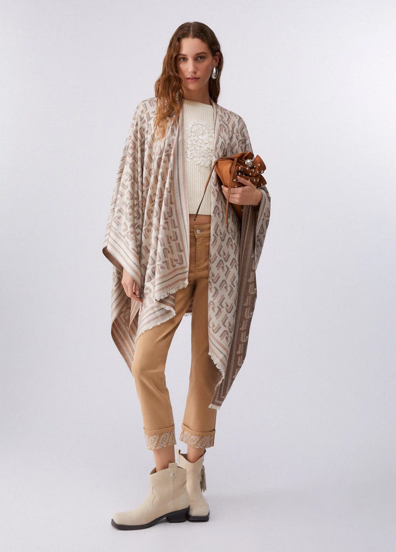 Poncho with Jacquard Logo