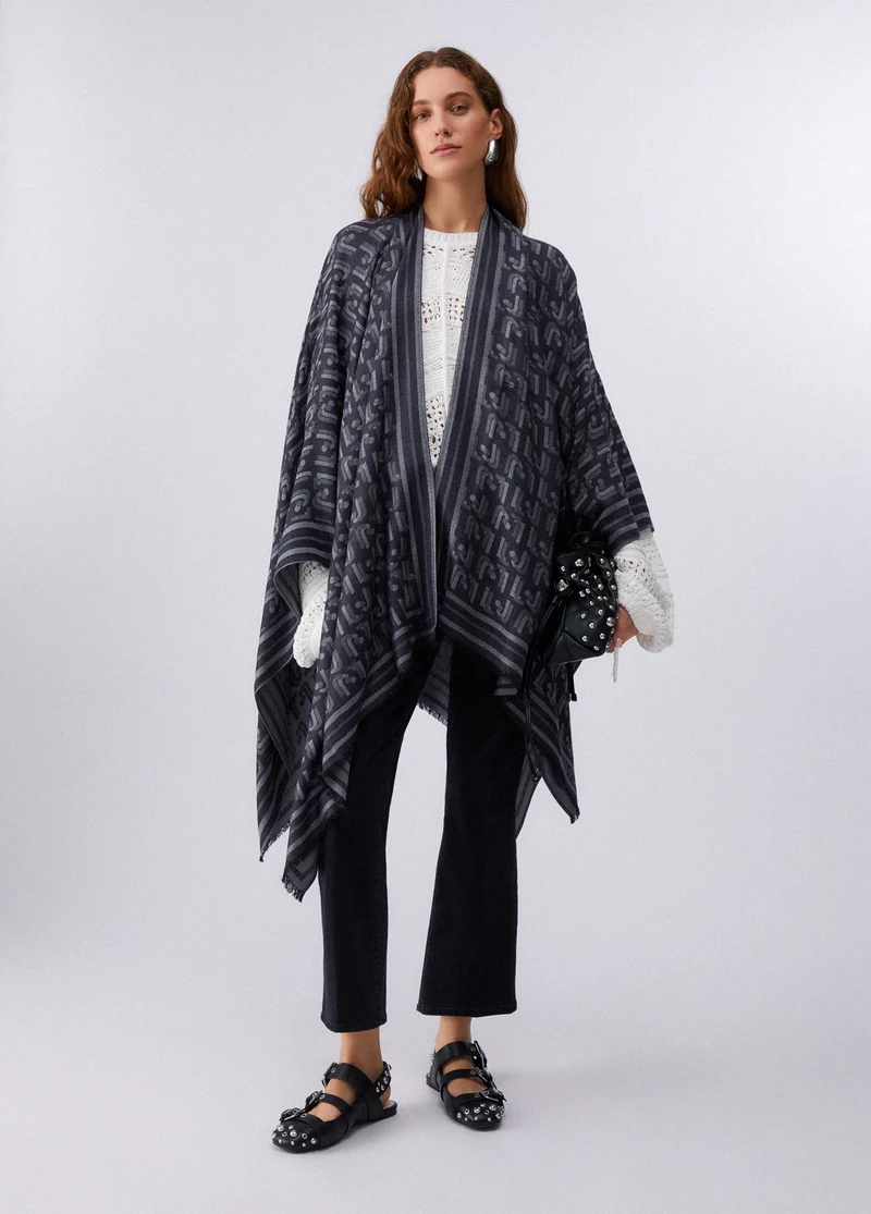 Poncho with Jacquard Logo