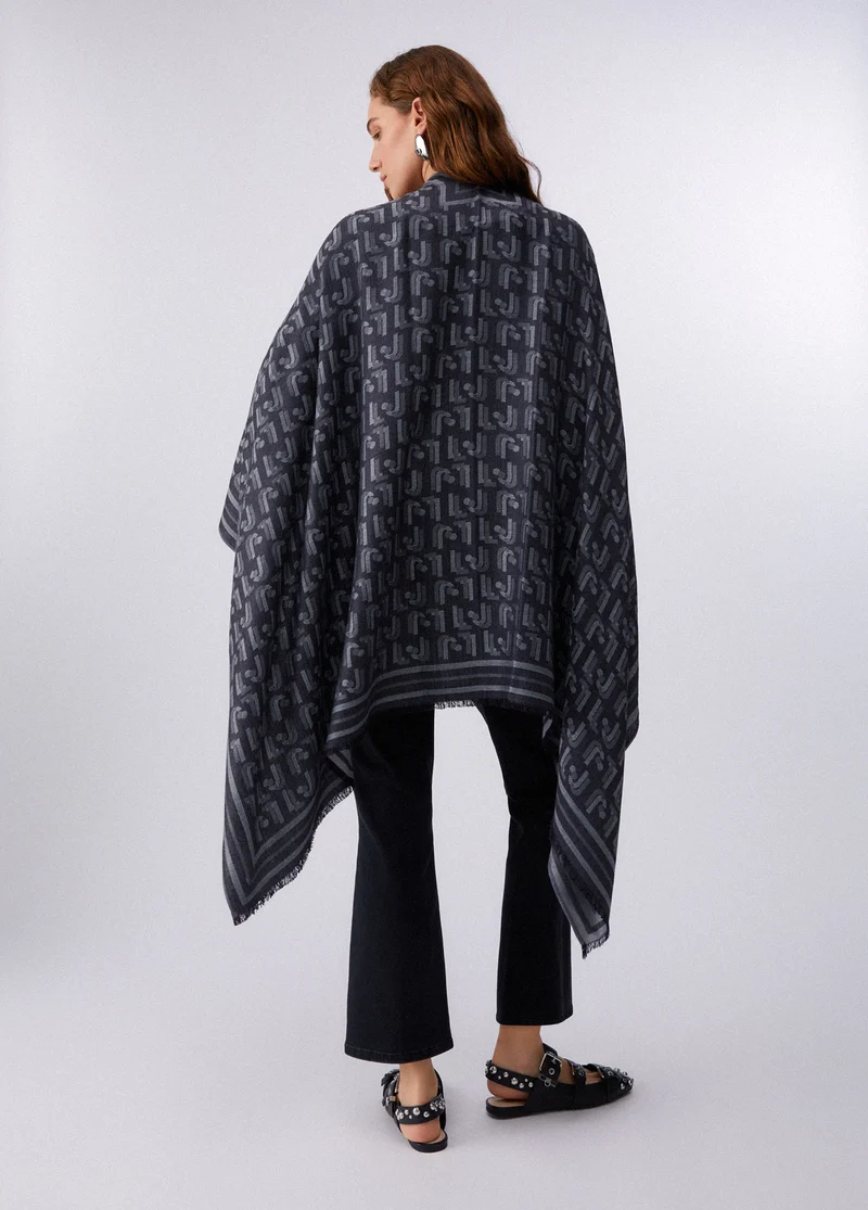 Poncho with Jacquard Logo