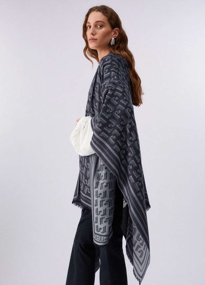 Poncho with Jacquard Logo