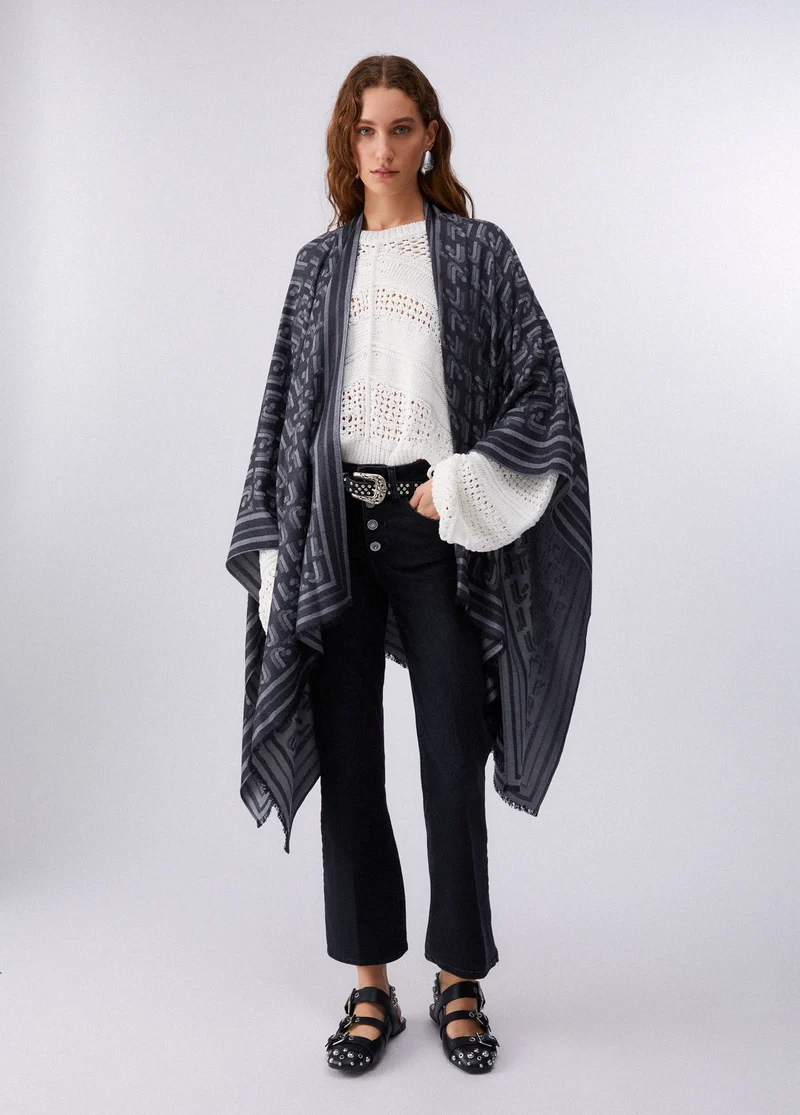 Poncho with Jacquard Logo