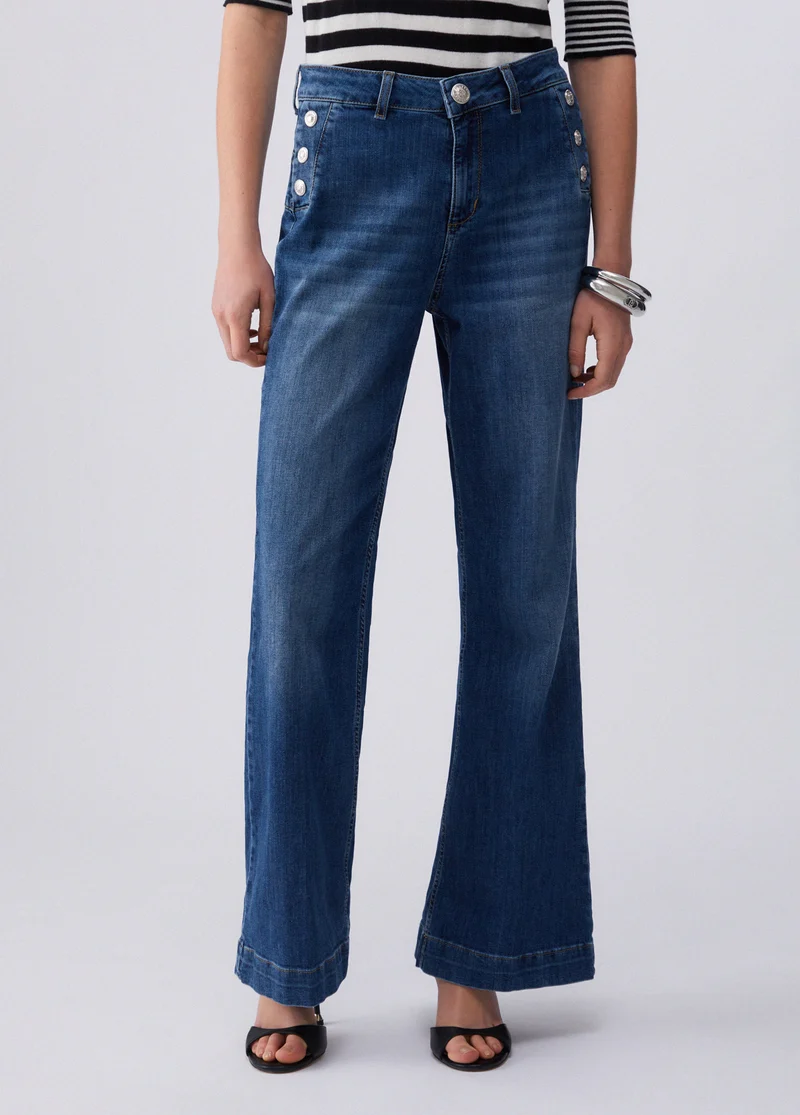 High-Rise Flared Jeans with Buttons