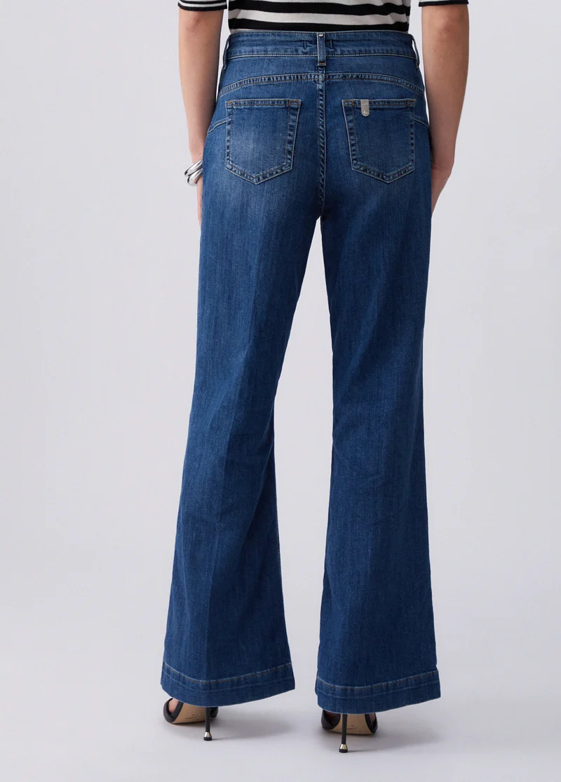 High-Rise Flared Jeans with Buttons