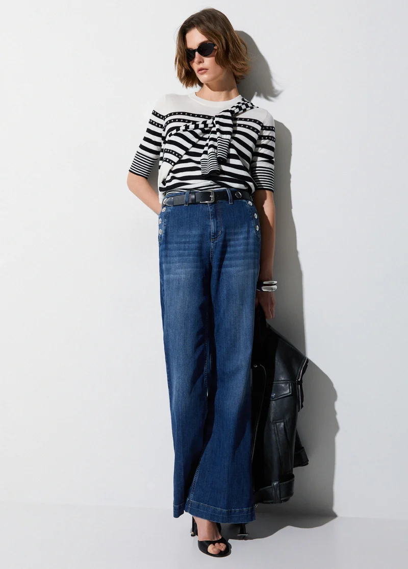 High-Rise Flared Jeans with Buttons