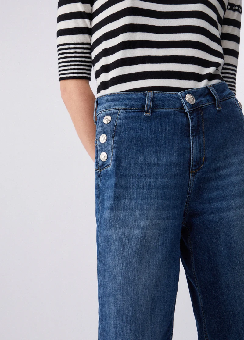 High-Rise Flared Jeans with Buttons