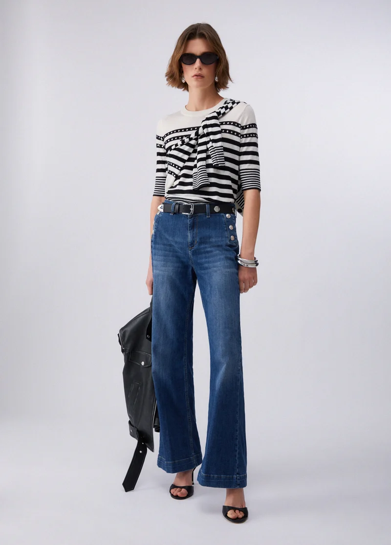 High-Rise Flared Jeans with Buttons