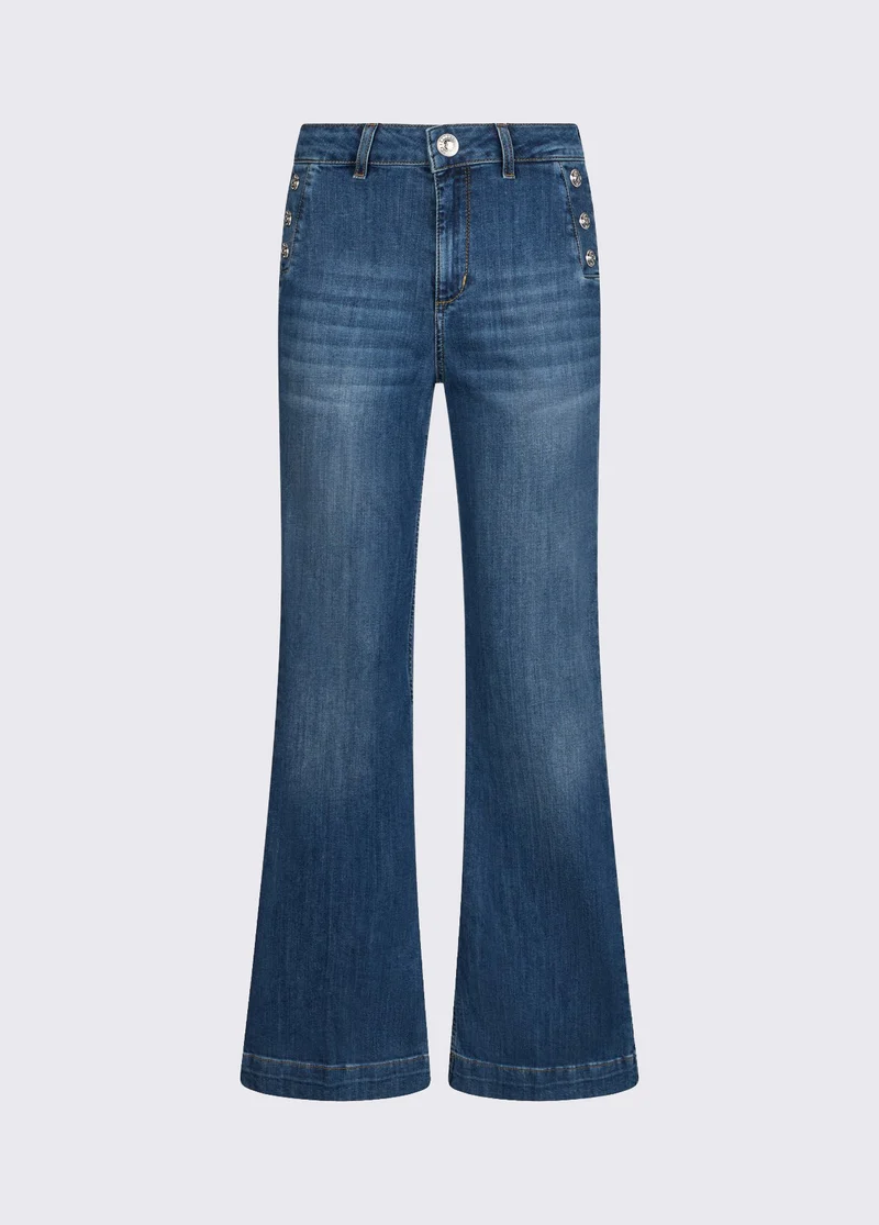 High-Rise Flared Jeans with Buttons