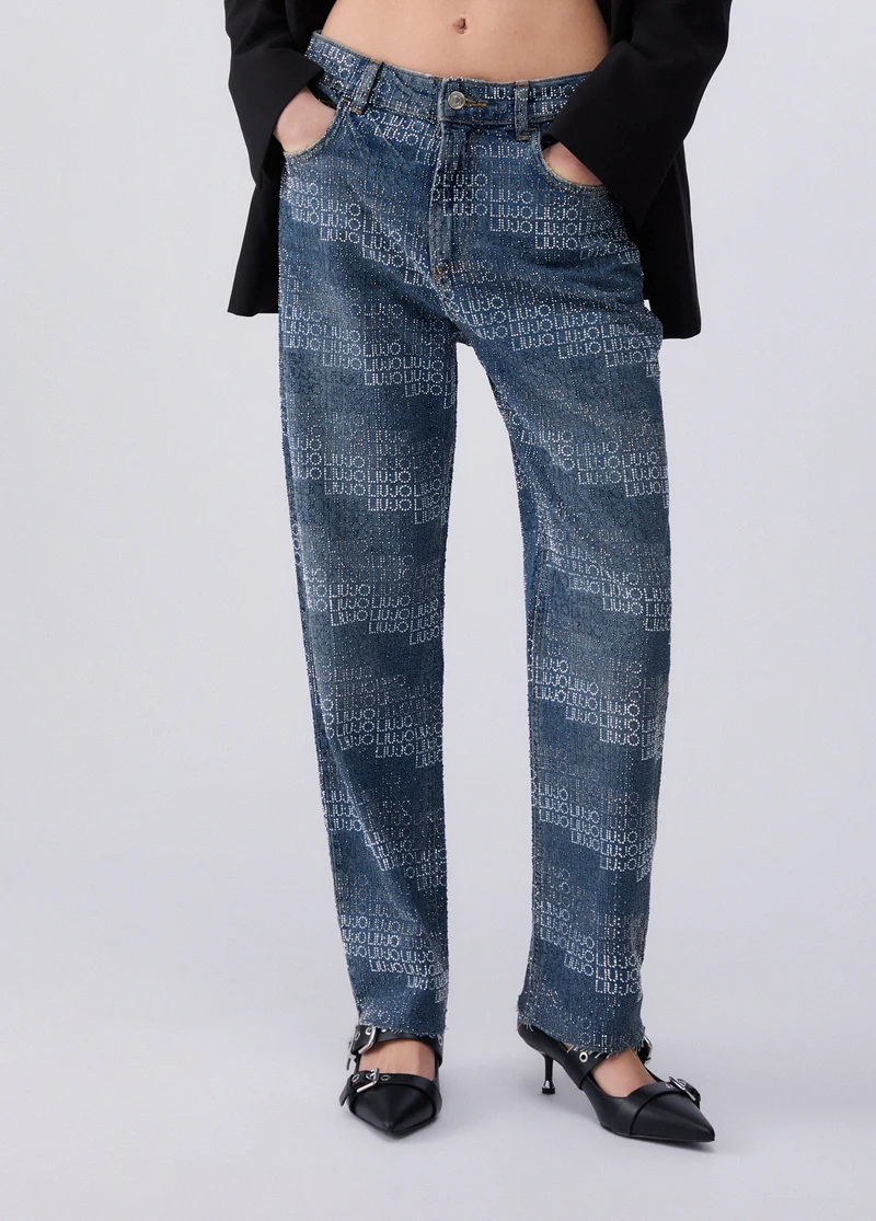 Straight-Leg Jeans with Rhinestones