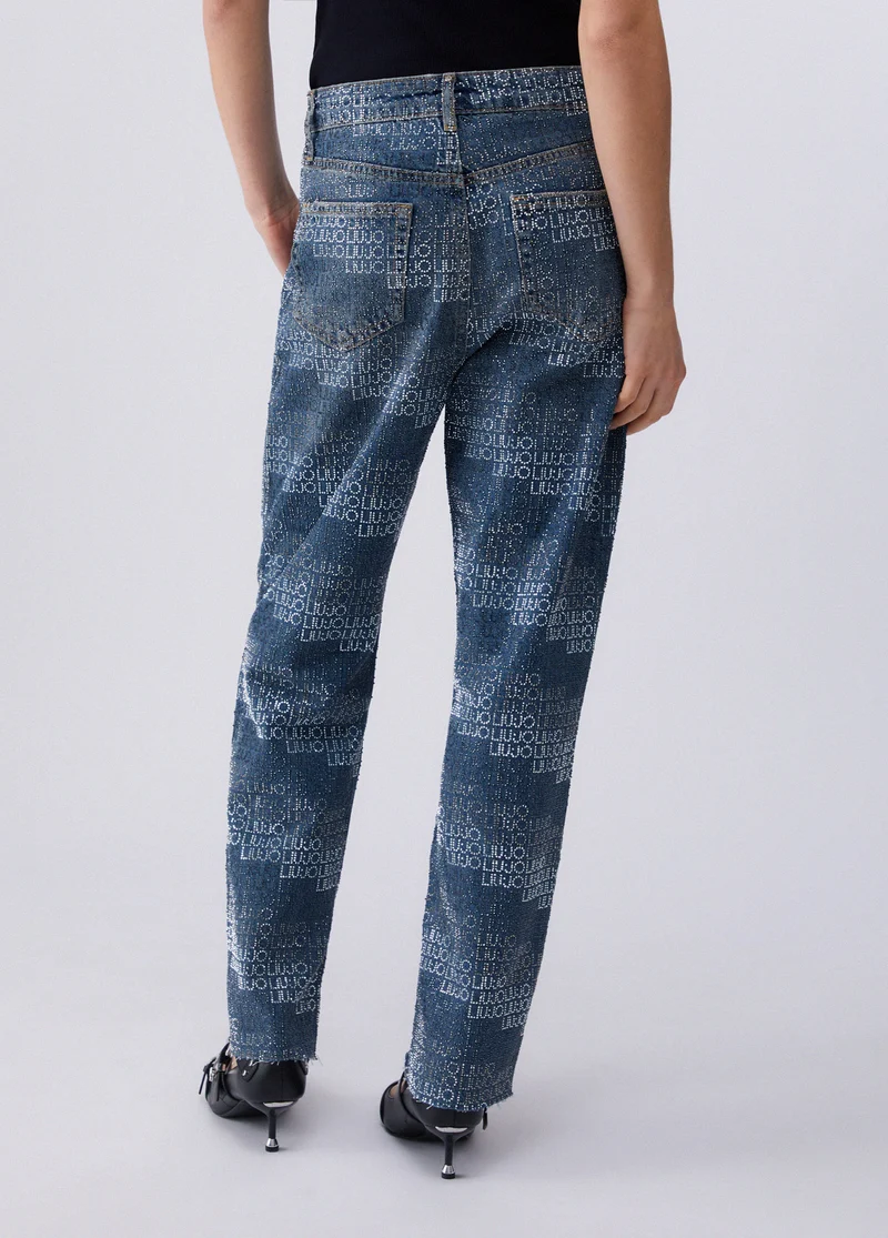 Straight-Leg Jeans with Rhinestones