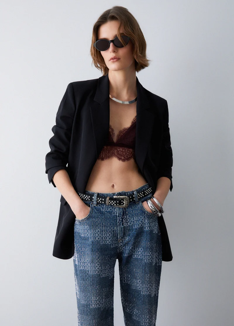 Straight-Leg Jeans with Rhinestones