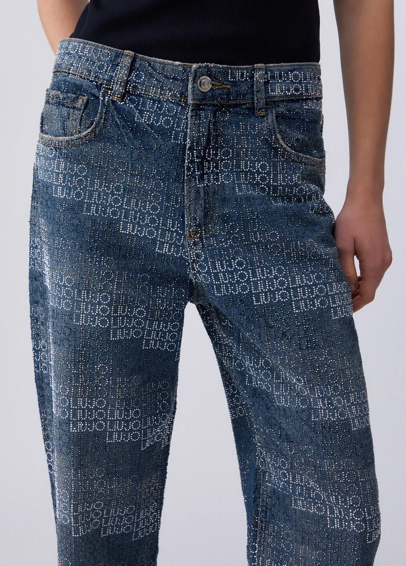 Straight-Leg Jeans with Rhinestones