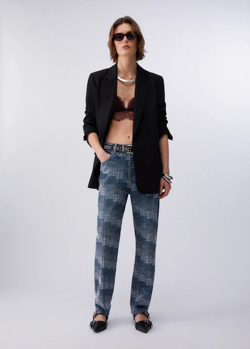 Straight-Leg Jeans with Rhinestones