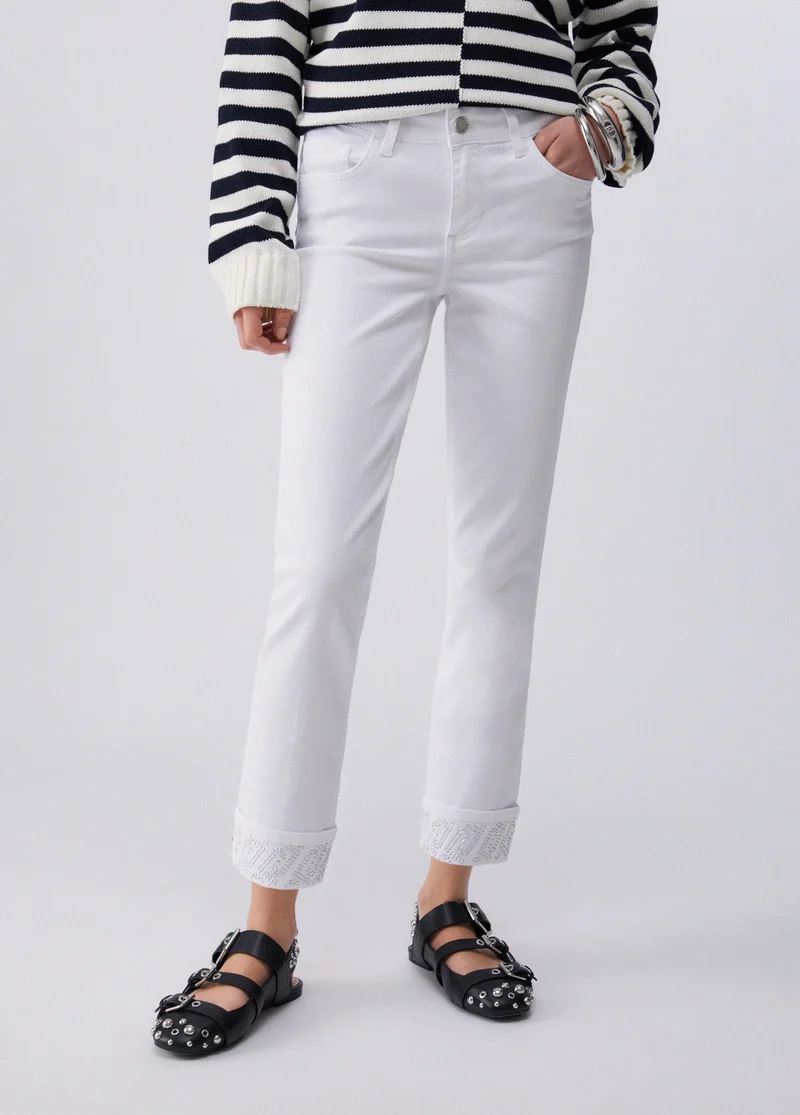 Skinny Trousers with Turnups and Gemstones