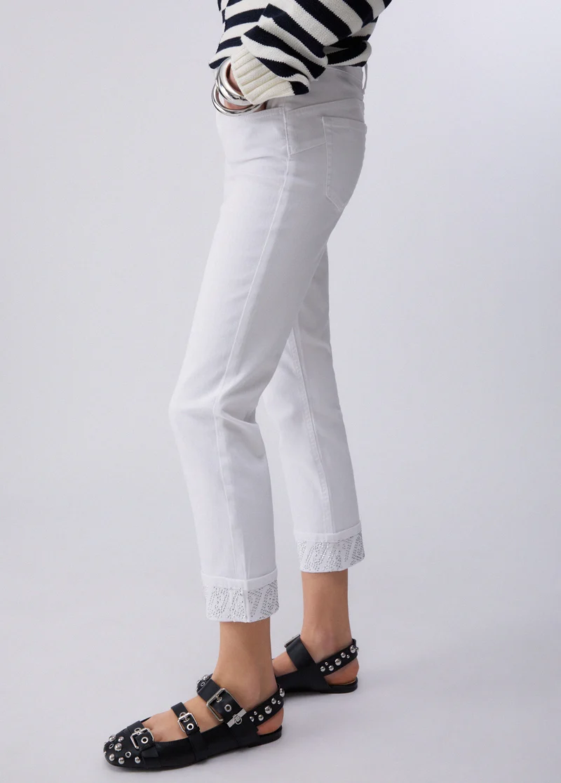 Skinny Trousers with Turnups and Gemstones