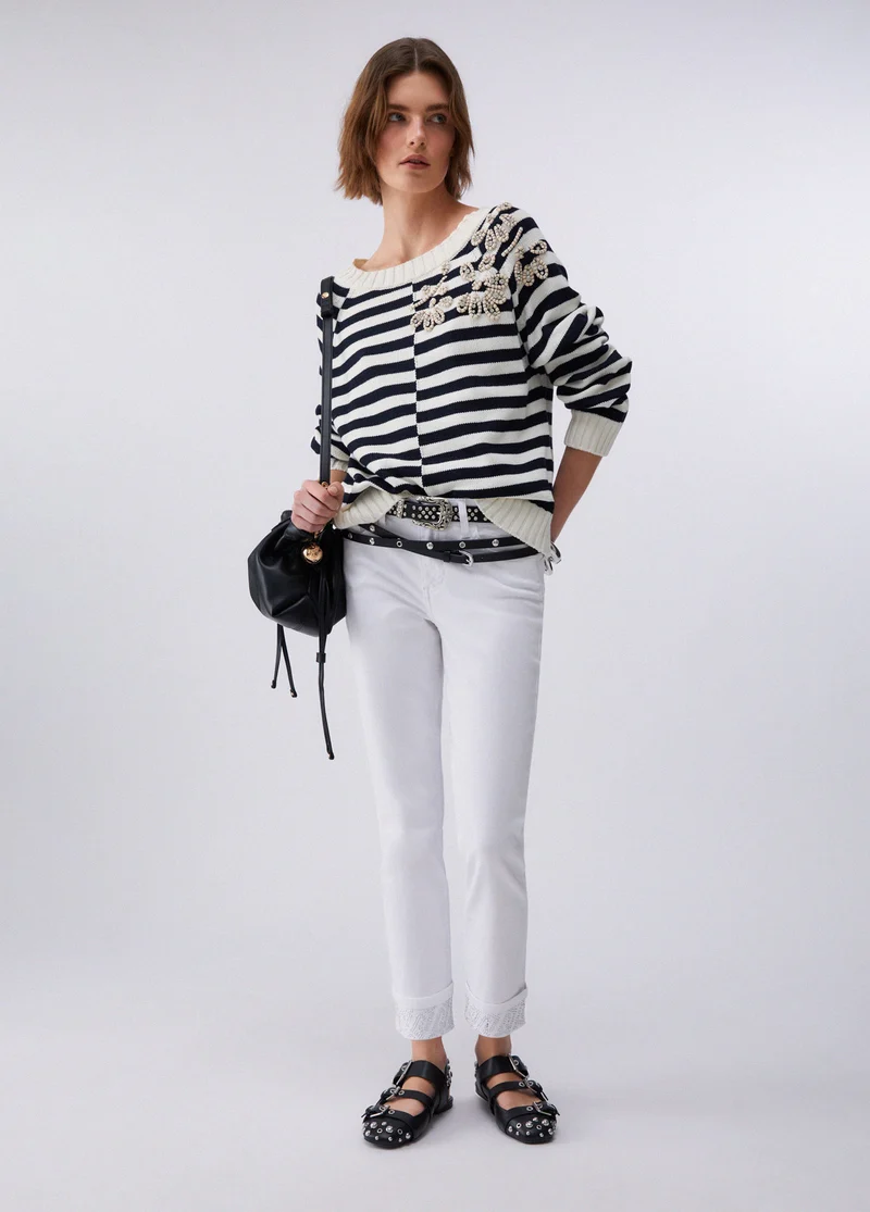 Skinny Trousers with Turnups and Gemstones