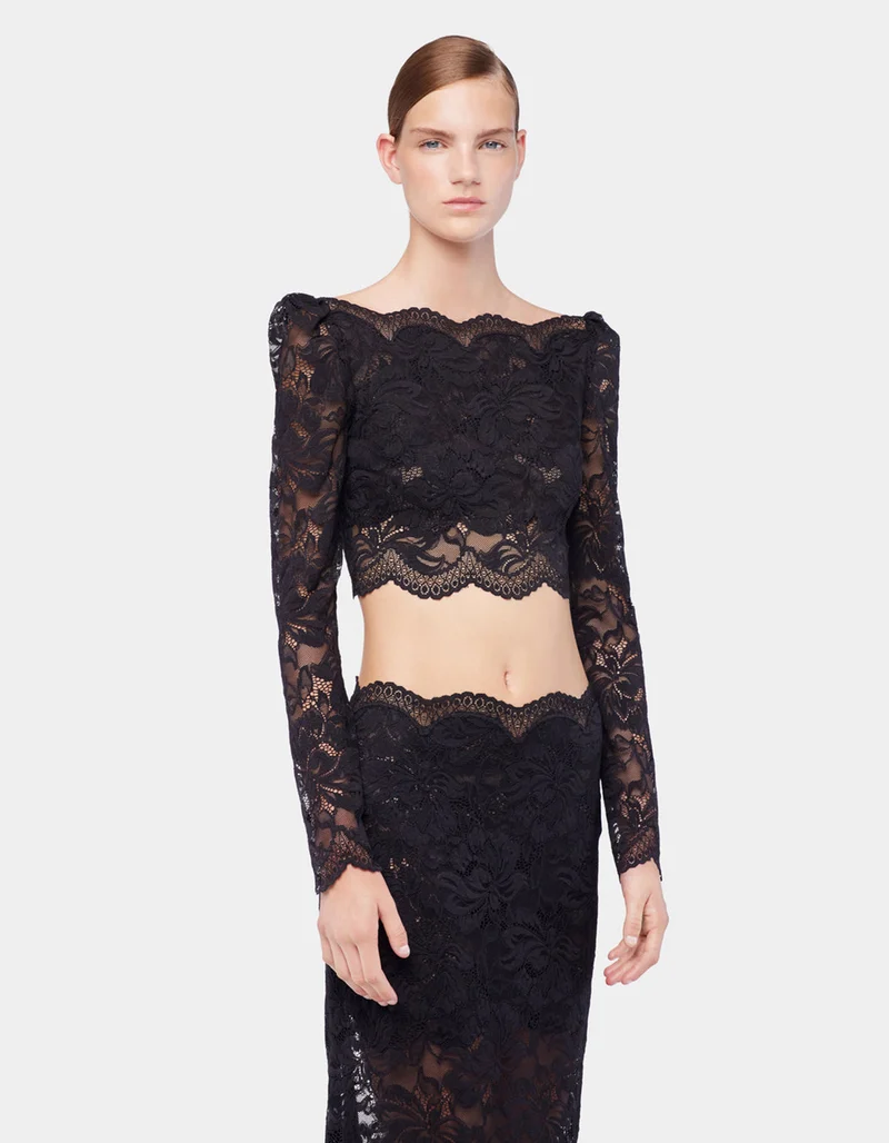Cropped Spitzen-Longsleeve