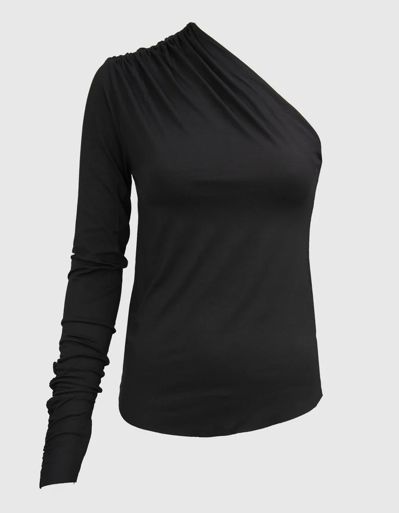 One-Shoulder-Longsleeve mit Raffungen