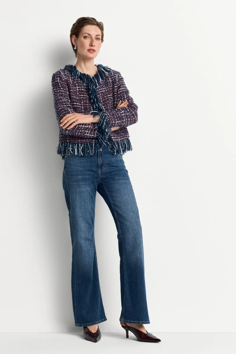 Rich & Royal Fransen-Bouclé-Jacke Mitternachtsblau