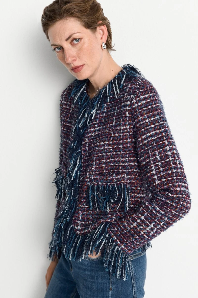 Rich & Royal Fransen-Bouclé-Jacke Mitternachtsblau