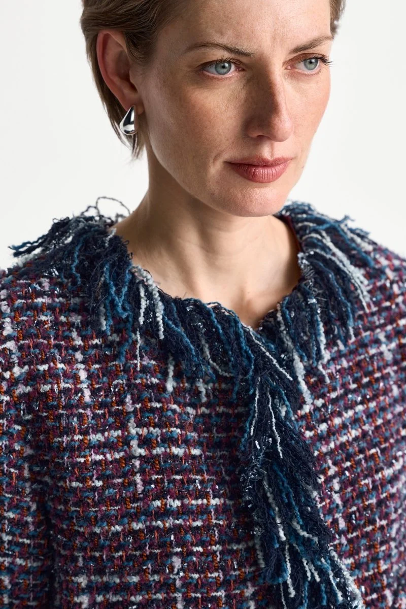 Rich & Royal Fransen-Bouclé-Jacke Mitternachtsblau