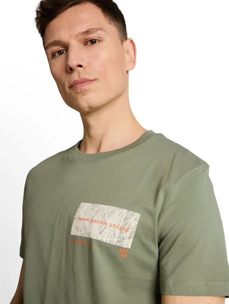rounded hem printed t-shirt, Sea Spray