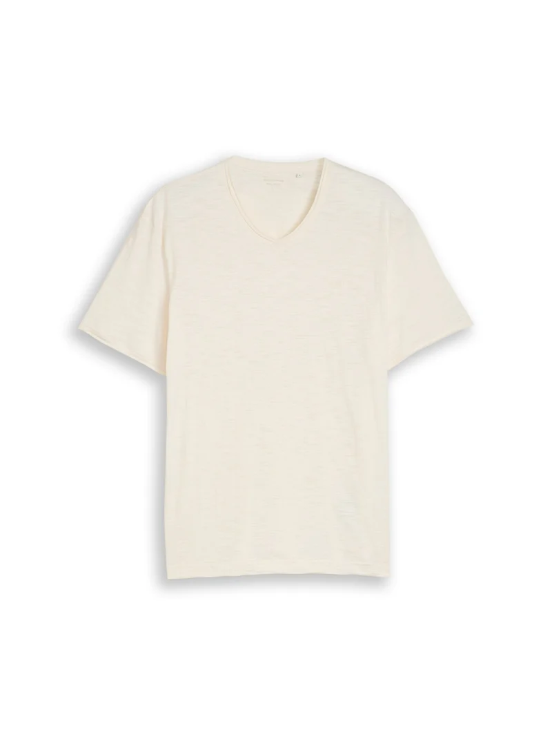 printed slub v-neck t-shirt, Gardenia White