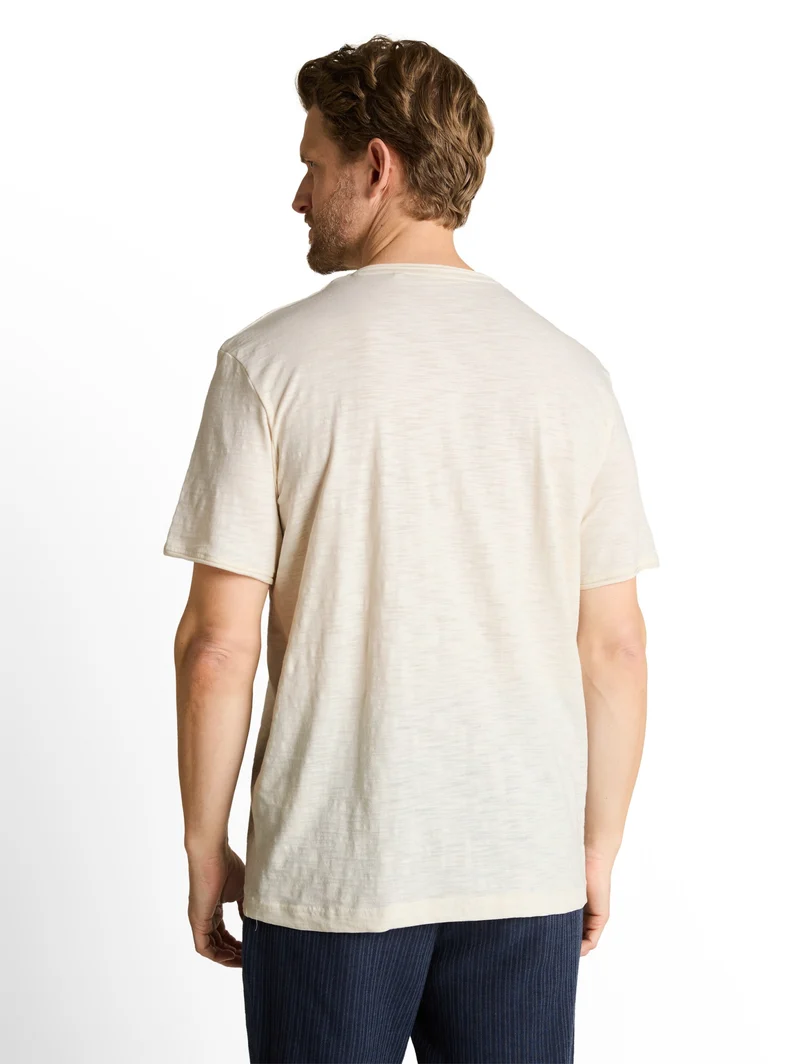 printed slub v-neck t-shirt, Gardenia White