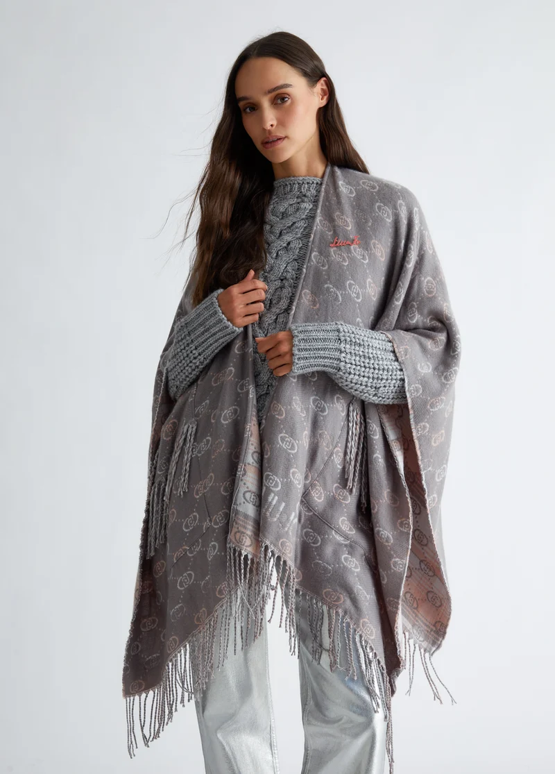 Poncho with Jacquard Logo
