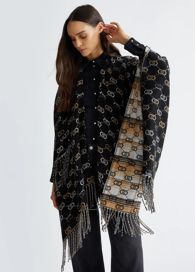 Poncho with Jacquard Logo