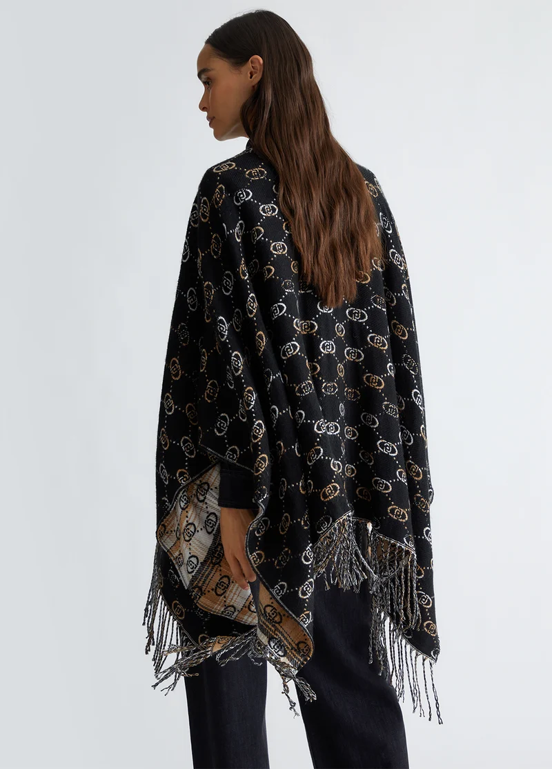 Poncho with Jacquard Logo