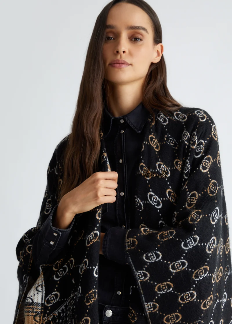 Poncho with Jacquard Logo