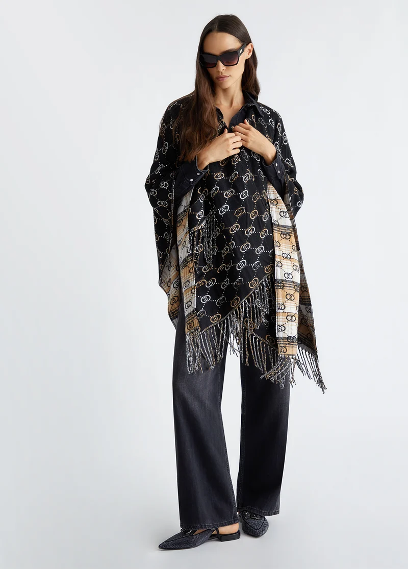 Poncho with Jacquard Logo