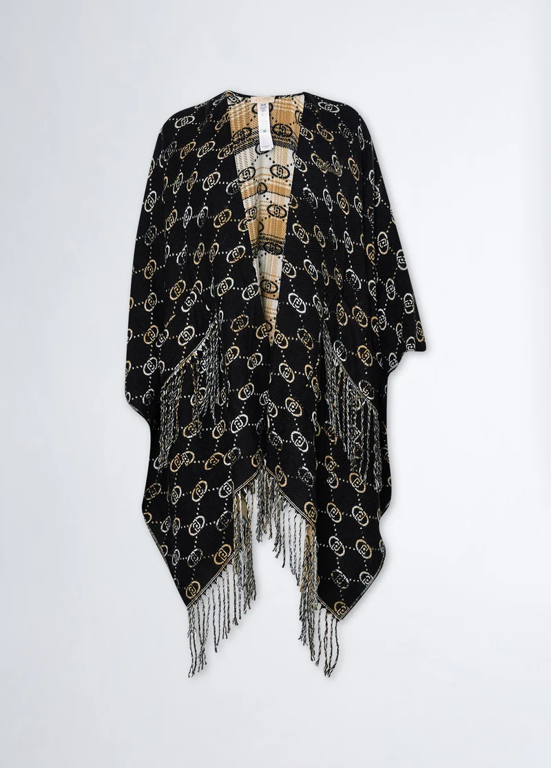 Poncho with Jacquard Logo