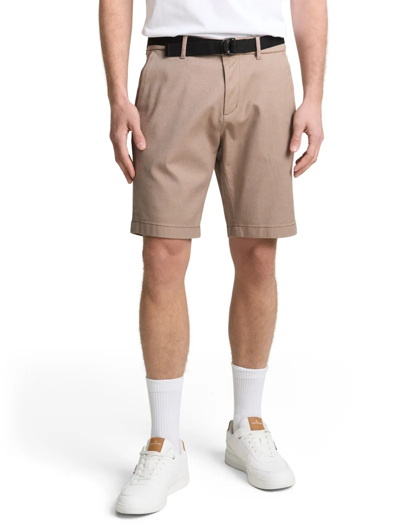 regular structured chino short, beige tonal twill structure