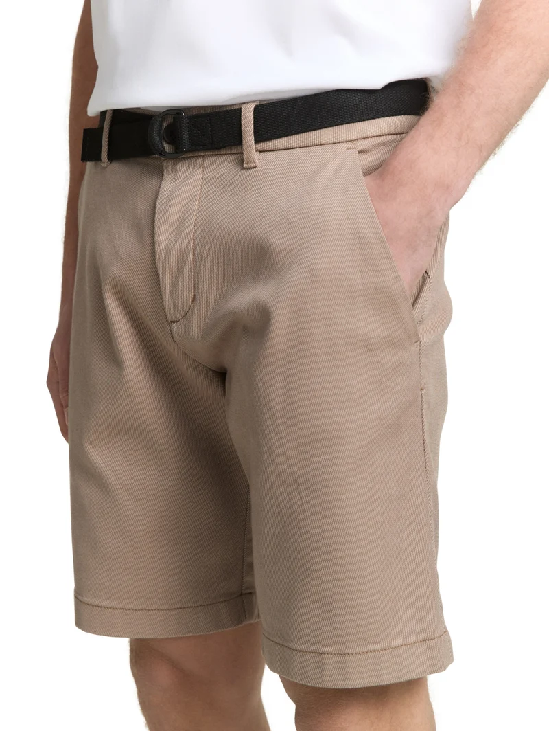 regular structured chino short, beige tonal twill structure