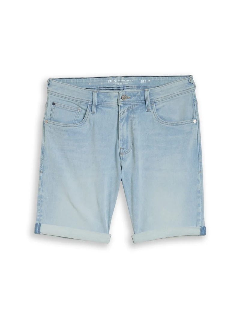 TTPIERS SLIM SHORTS, Used Bleached Blue Denim