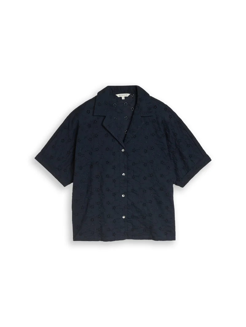 blouse schiffli resort shirt, sky captain blue
