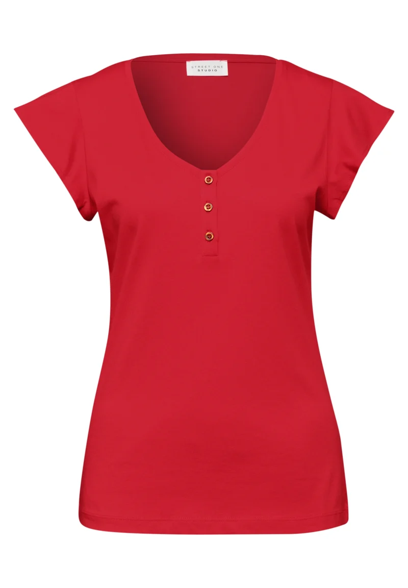 shirt w.button panel and volan, chili red