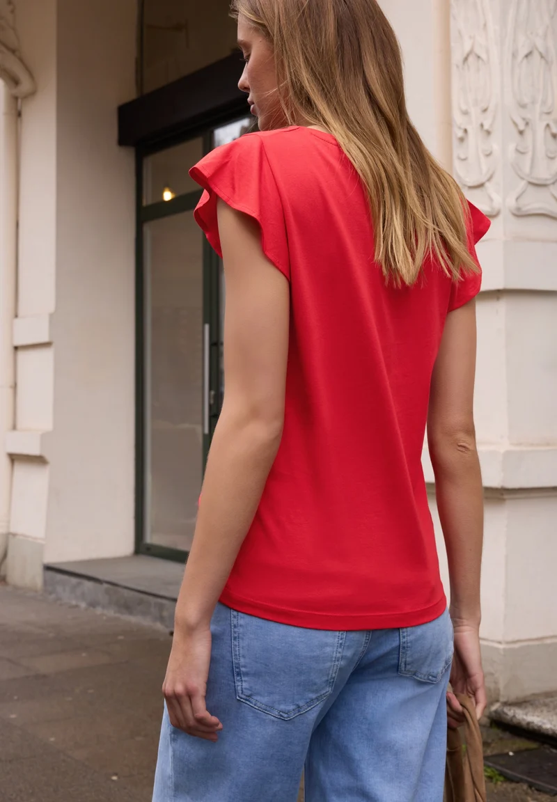shirt w.button panel and volan, chili red