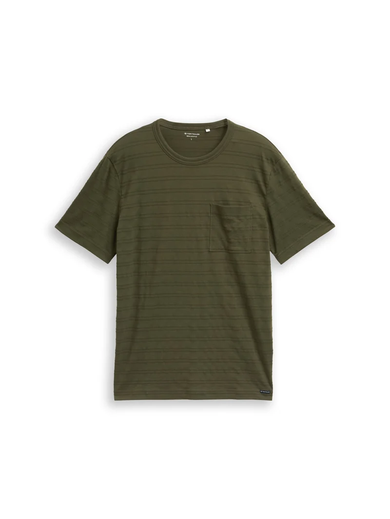 striped structured t-shirt, deep leaf green