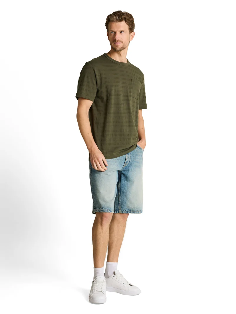 striped structured t-shirt, deep leaf green
