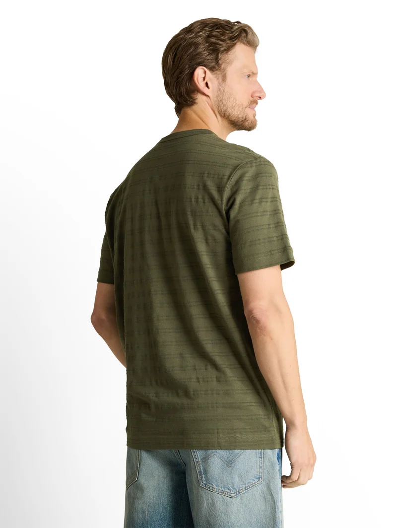 striped structured t-shirt, deep leaf green