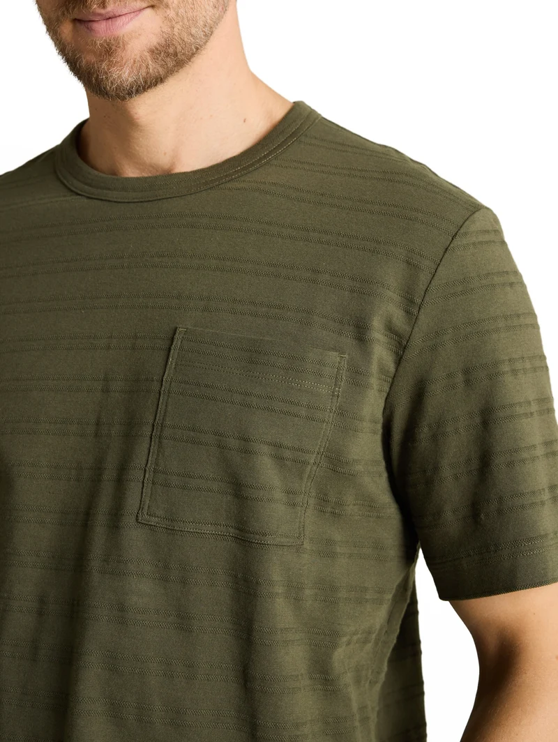 striped structured t-shirt, deep leaf green