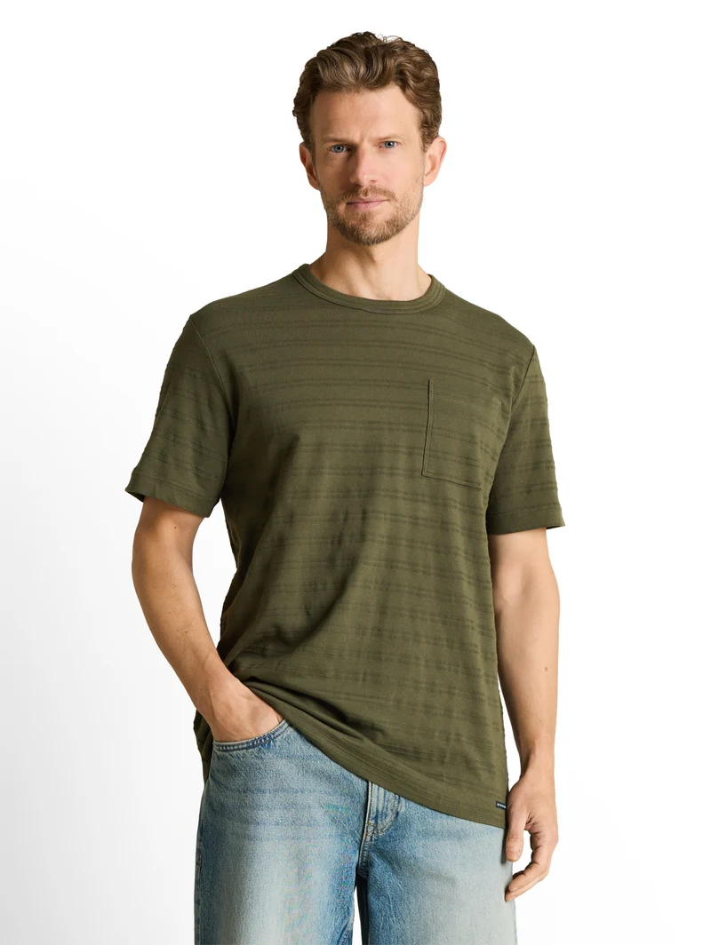 striped structured t-shirt, deep leaf green