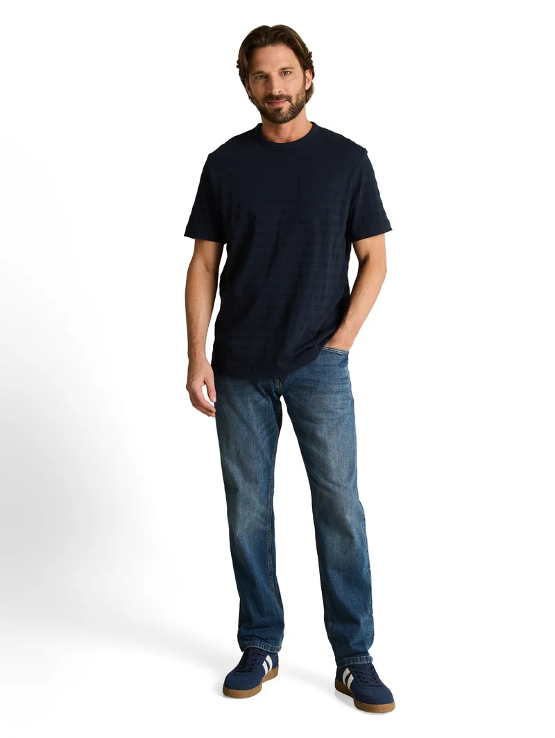 striped structured t-shirt, sky captain blue