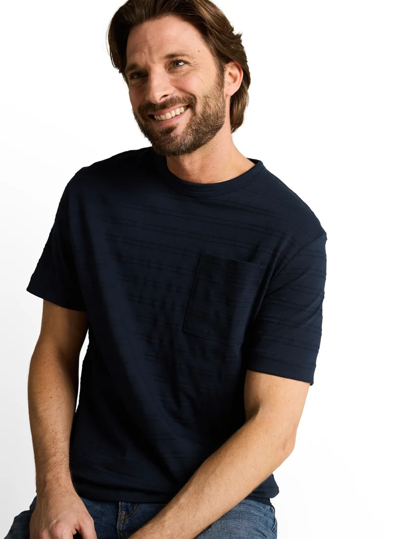 striped structured t-shirt, sky captain blue