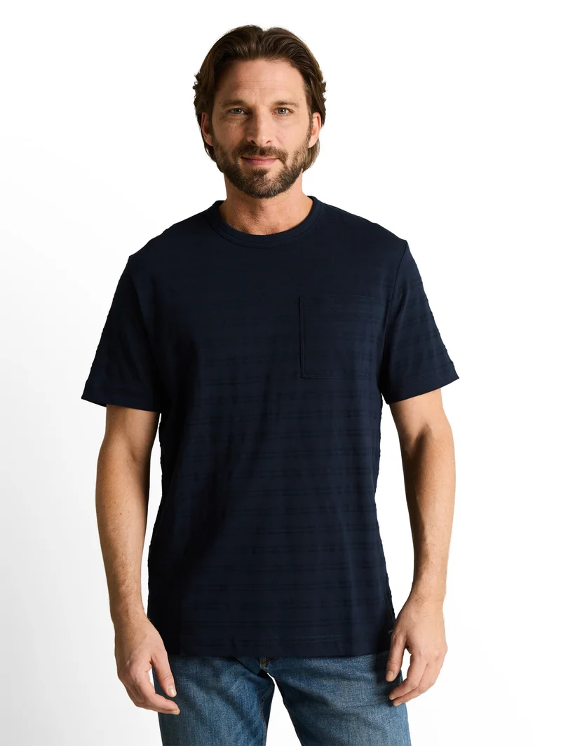 striped structured t-shirt, sky captain blue