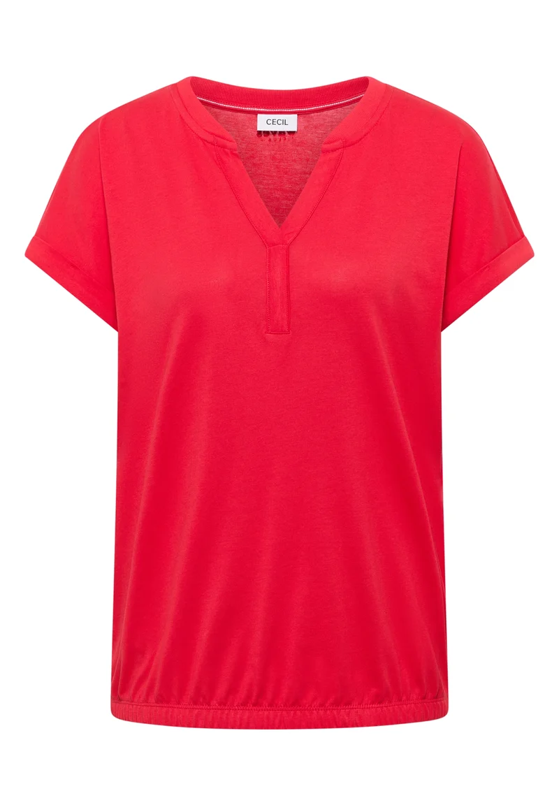 NOS Solid Rib Collar Tunic, glazed apple red